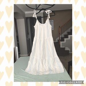 White & Blue Striped Midi dress